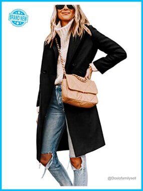 Wool Blend Peacoat Notch Lapel Double-Breasted Knee Length Winter Coat